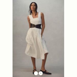 By Anthropologie Square-Neck Eyelet Tiered Midi Dress